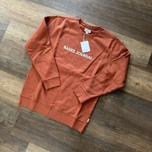 NWT Banks Journal Label Fleece Crewneck Men's Size S Baked Clay Embroidered‎